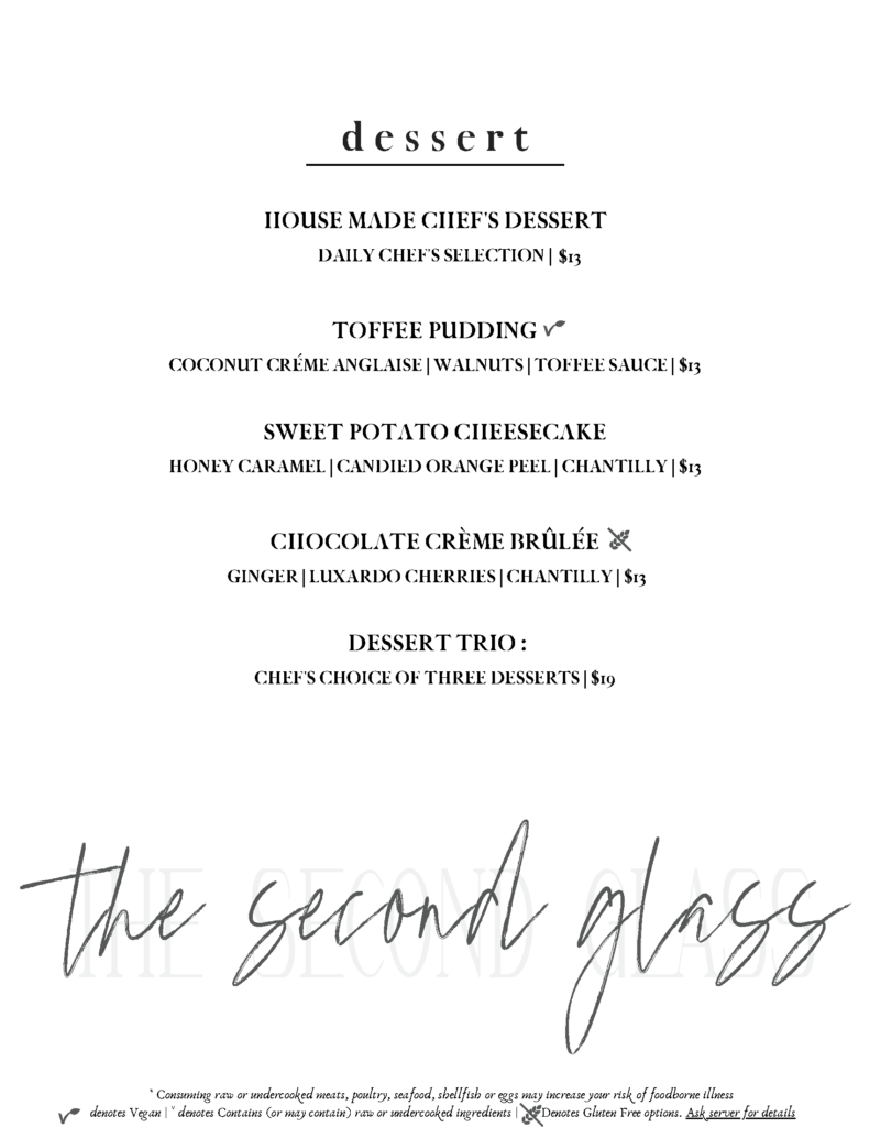 The Second Glass Food Menu - The Second Glass