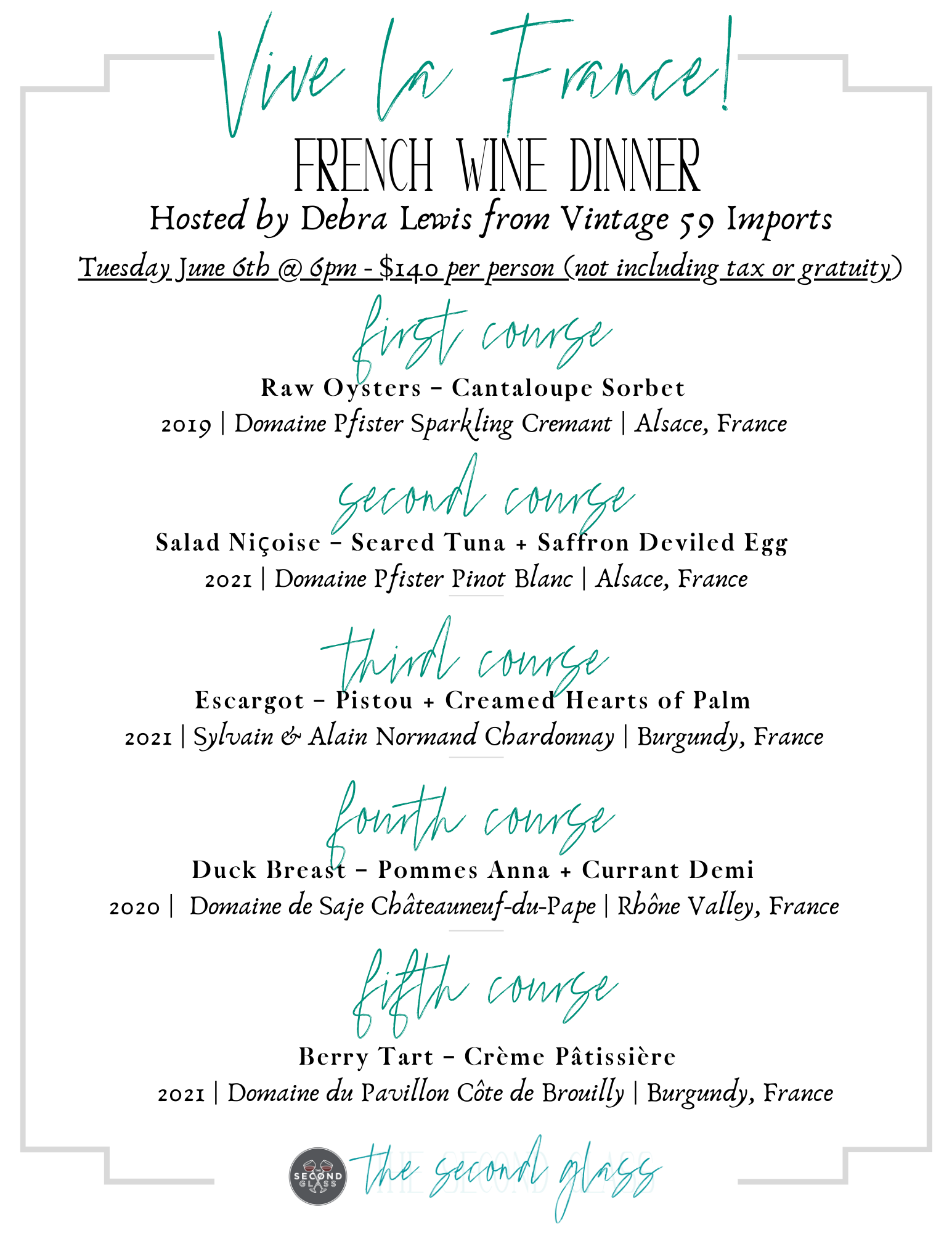 French Wine Dinner The Second Glass menu