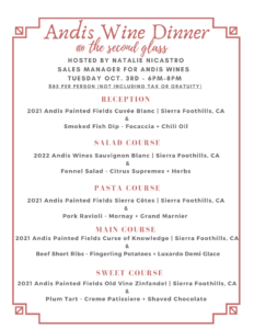 andi's wine dinner menu 10/3/23